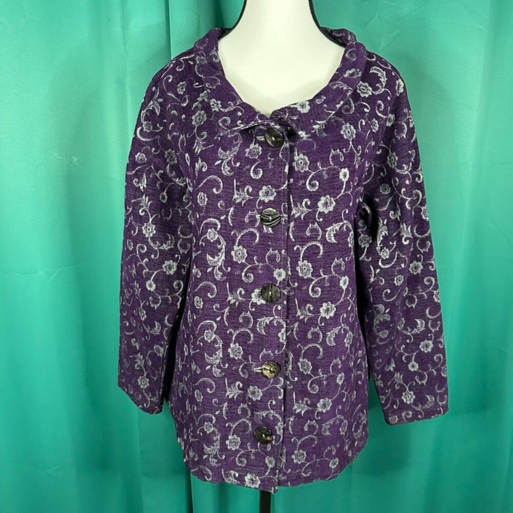 CMC USA Made Vintage Women’s Medium Purple Floral Tapestry Chenille Jacket Y2K